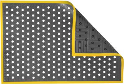 Antistatic Anti-Fatigue Floor Mat with Holes & 2,5 cm Yellow Bevel | AFS Complete Smooth | Fire-Retardant | Grey | 90 x 120 cm